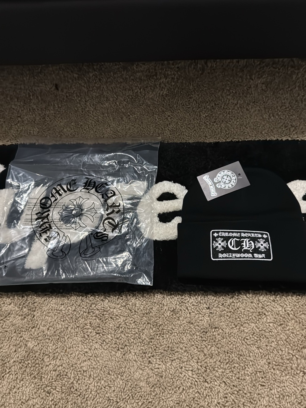 Chrome Hearts Black Beanie with White Embroidered Patch